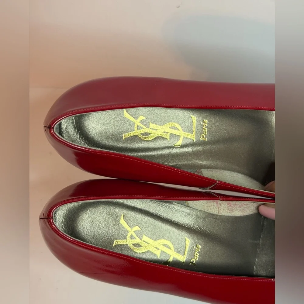 Vintage Yves Saint Laurent (YSL) Red Patent Leather Flat Pumps Size 35.5